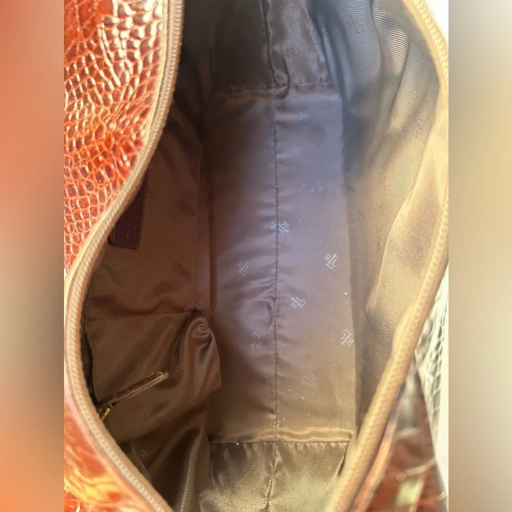 Lauren Ralph Lauren Croc Embossed Leather Shoulder Bag with Gold Hardware - Picture 7 of 8